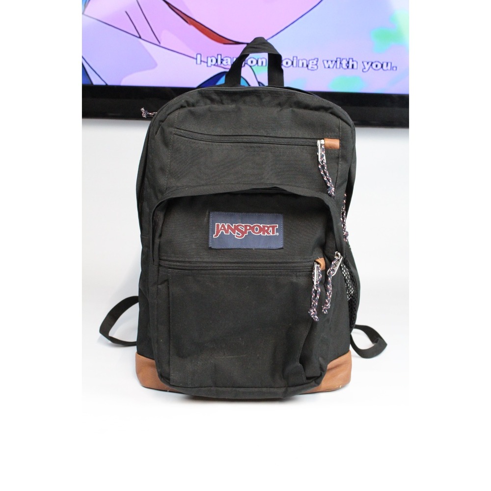 JanSport College Student Backpack Black/Brown Synthetic Leather Bottom W/flaws